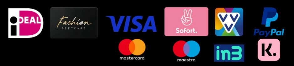 betaalmethoden: ideal, Fashion giftcard, Visa, Sofort., vvv bon, PayPal, Mastercard, Maestro, in3, Klarna