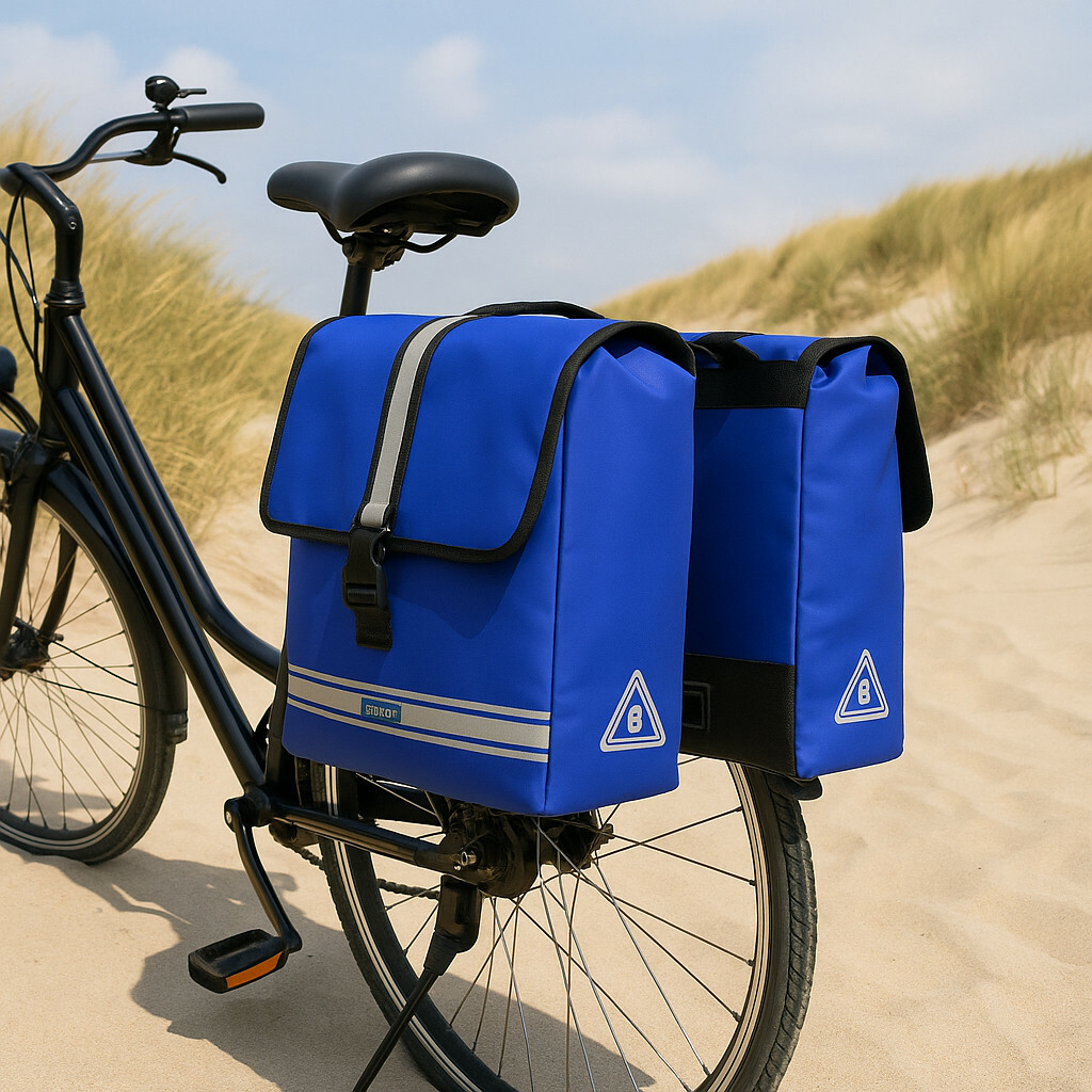 zwarte fiets in de duinen met een mooie Blauwe fiestas die water afstotend is