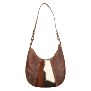 Leather Design Schoudertas Moonshape Hairon Bruin