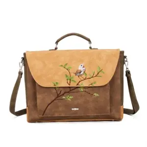 Hi-Di-Hi Laptoptas 16" Busy Bird Bruin/Beige